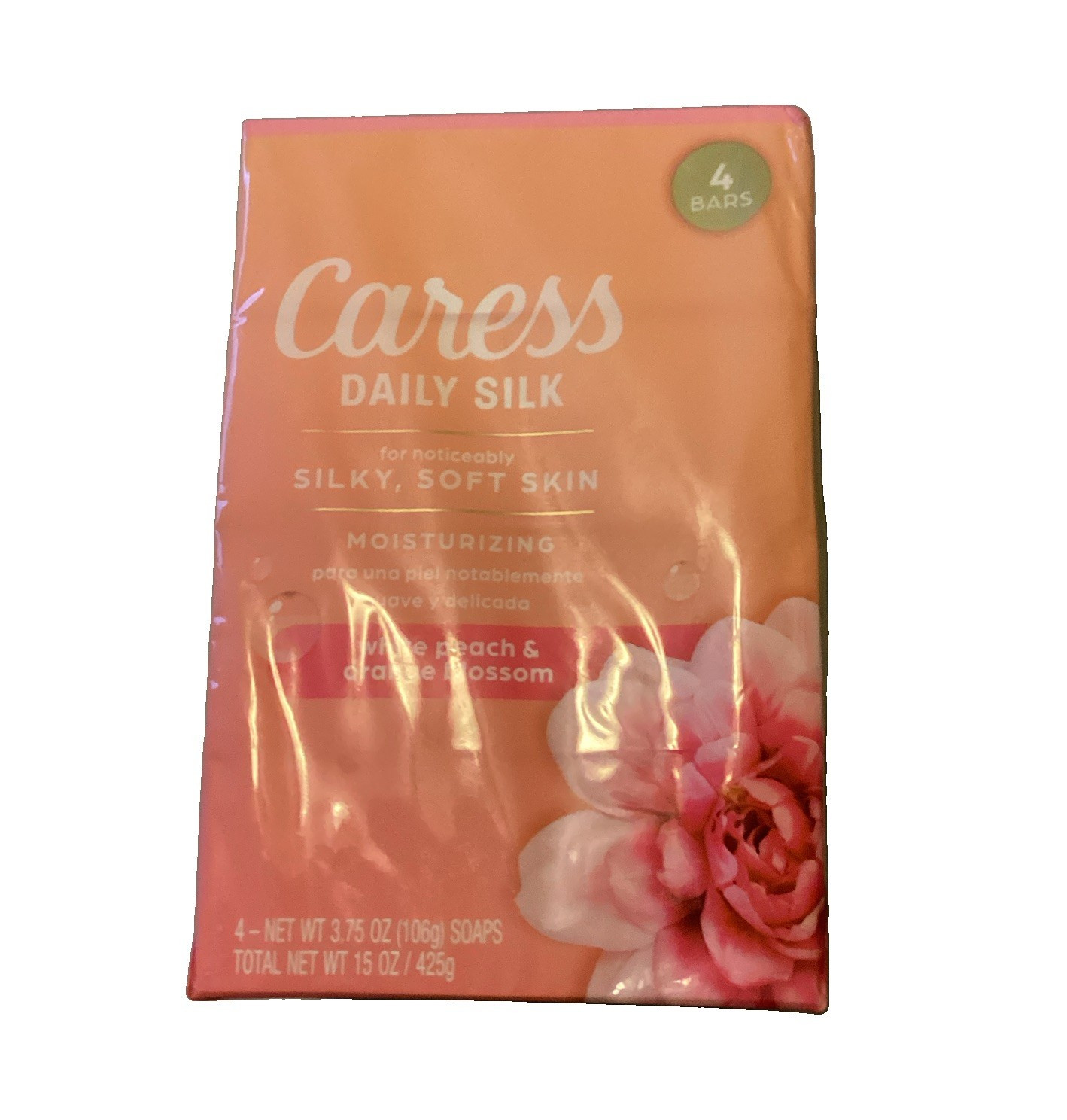 Caress Daily Silk Beauty Bar Soap White Peach & Orange Blossom Moisturizing 4ct