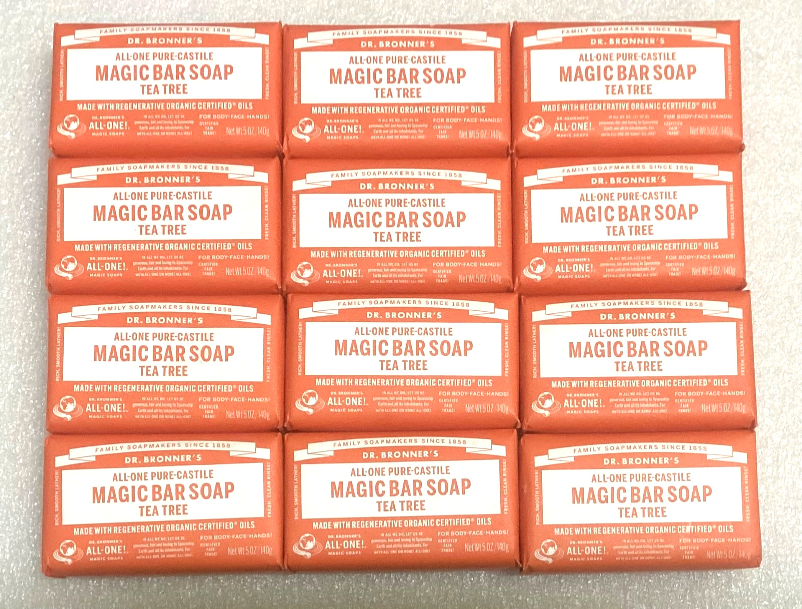 12 Pack Dr Bronner’s Pure-Castile Organic Bar Soap -All In One Hemp Tea Tree