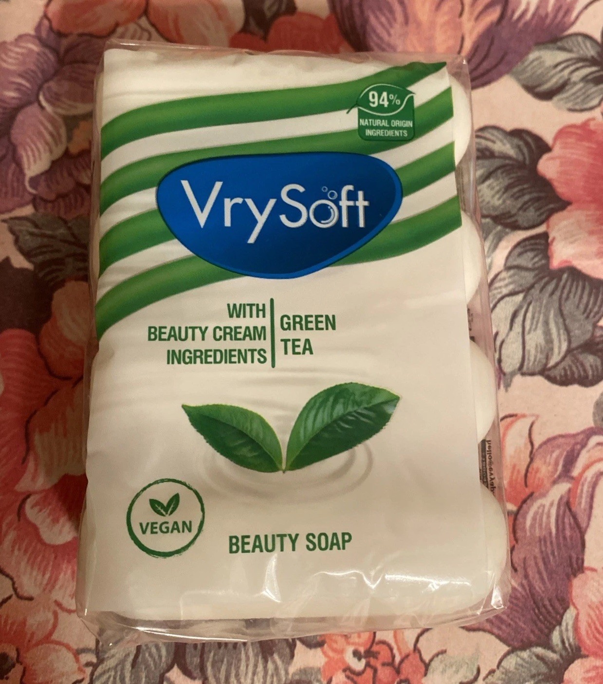 Vry Soft NIP Green Tea Vegan Beauty Soap 2.82 oz Bars Pkg Of 4 Bars 94% Natural