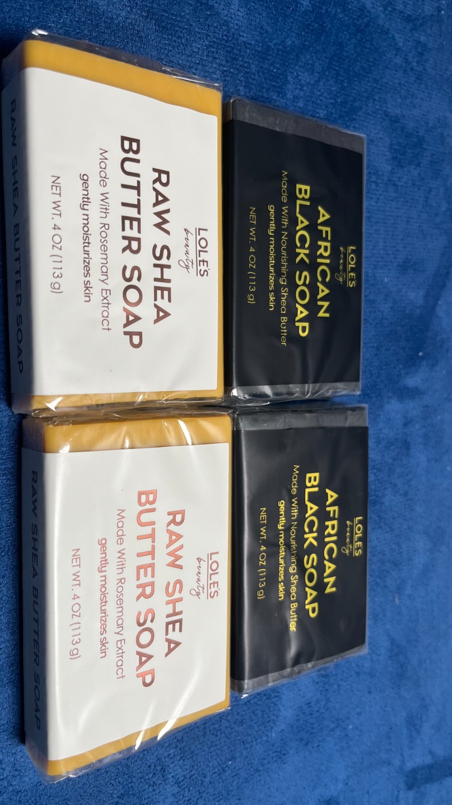 LOLE Raw Shea Butter Soap and African Black Soap 4 Pack New Sealed