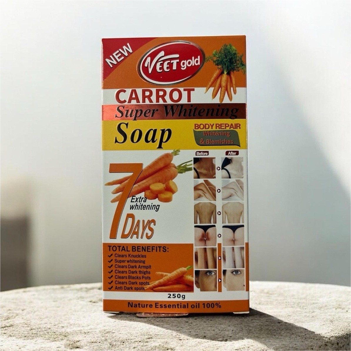Veet Gold Carrot Super Whitening Soap 250g Body Repair for Body Face Hands