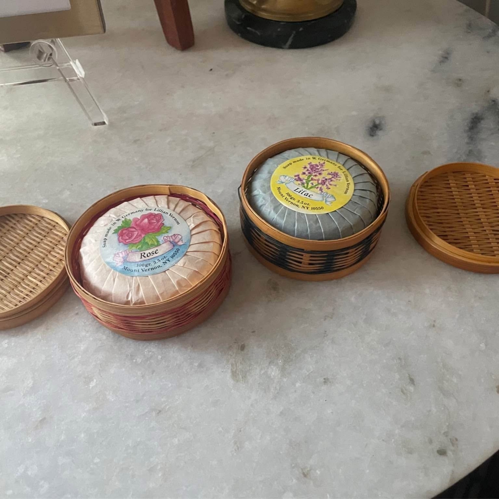 vintage soap in rattan baskets set lillian vernon germany wicker woven boho 70s