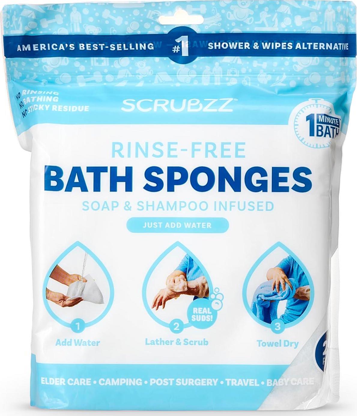 Scrubzz Disposable Rinse Free Bathing Wipes – 25 Pack – All-in-1 Single Use And