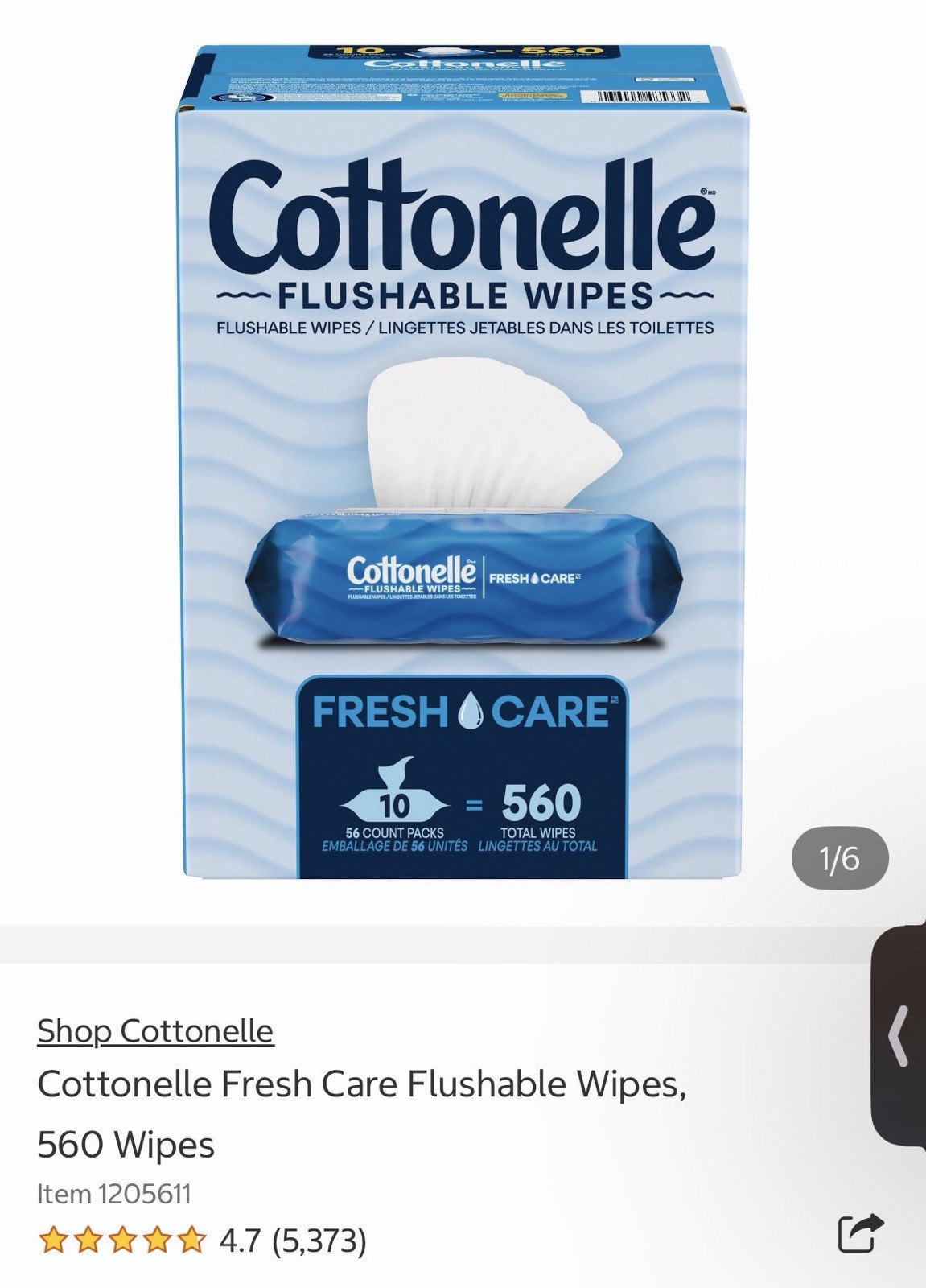 Cottonelle Flushable Wipes 560 Ct – Fresh Care Septic Safe Alcohol-Free Wipe Lot