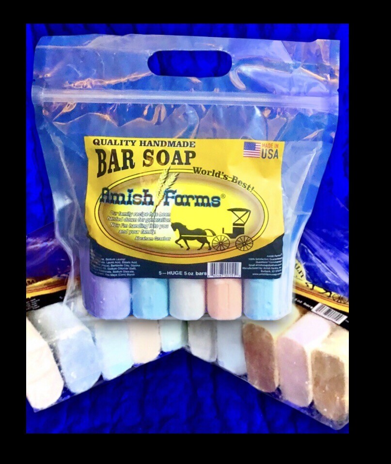 *Amish Farm Worlds Best Quality Bar Soap (Pack of 5) each Bar Is 3”x3”x1.25”