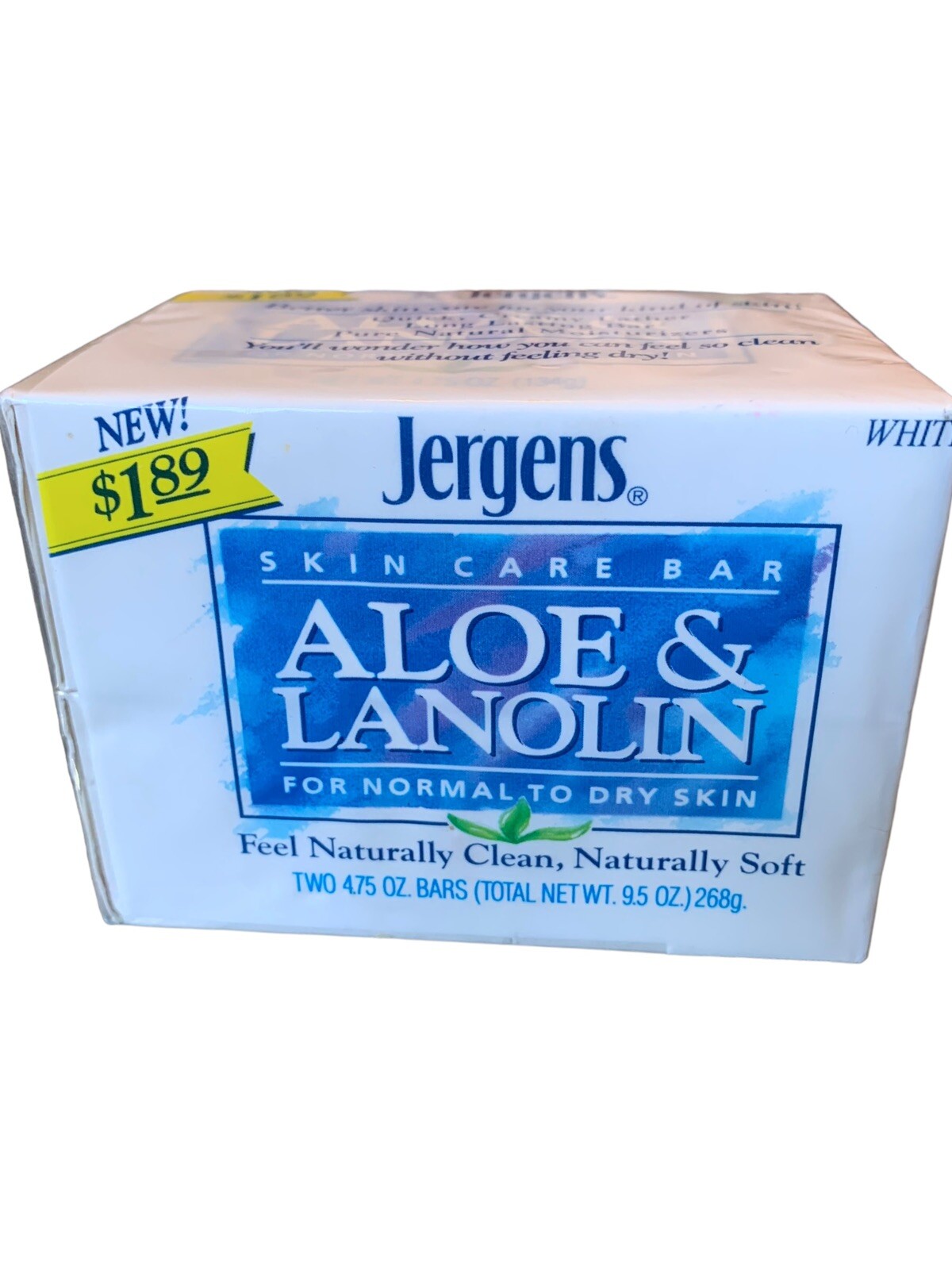 Vtg Jergens Aloe & Lanolin Skin Care Bar Soap 4.75 Oz 2 pack NOS White 1993 90s