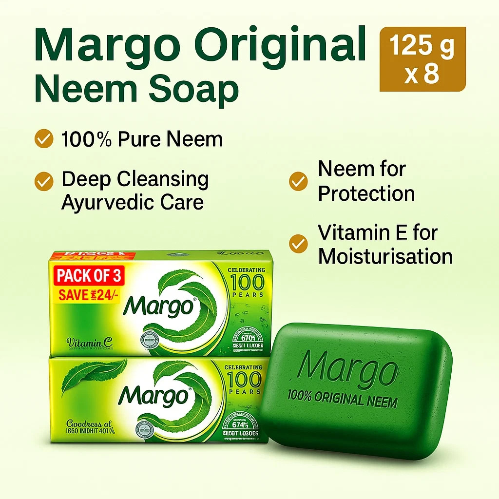 8 x Margo Original Neem Soap 125gm Ayurvedic Skin Purifier Bar 99.9% Pure Neem