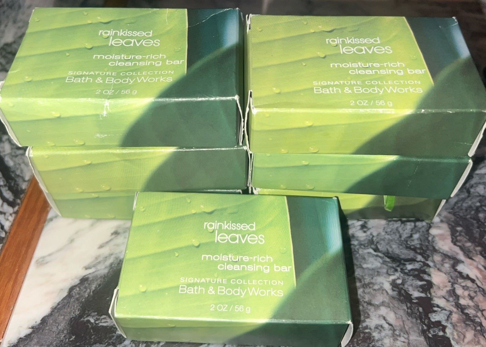 Bath & Body Works Rainkissed Leaves Bar Soaps Signature Moisture Rich 7x Lot NEW