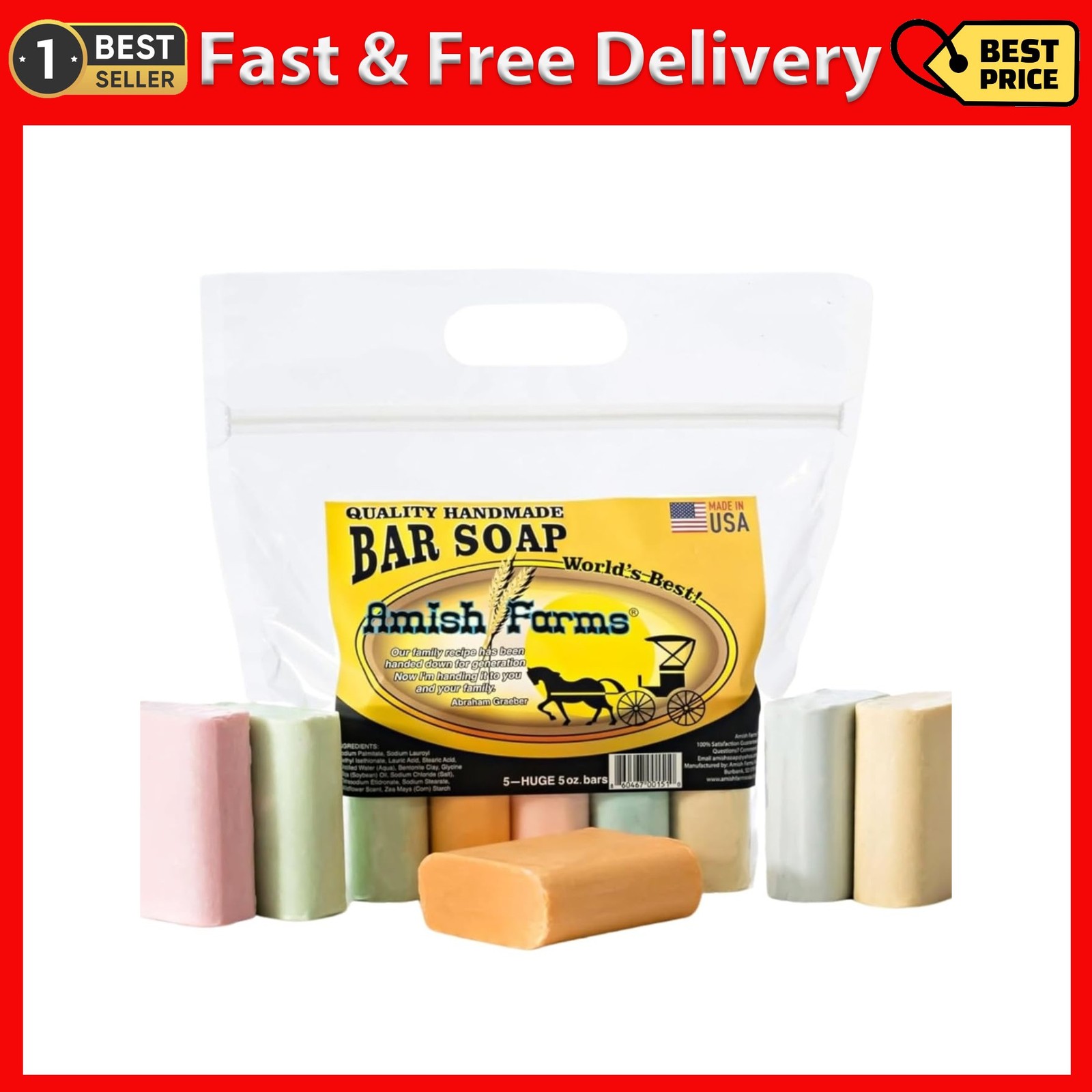 Amish Farms Soap Bar with All Natural Bentonite Clay | Made in USA Vegan