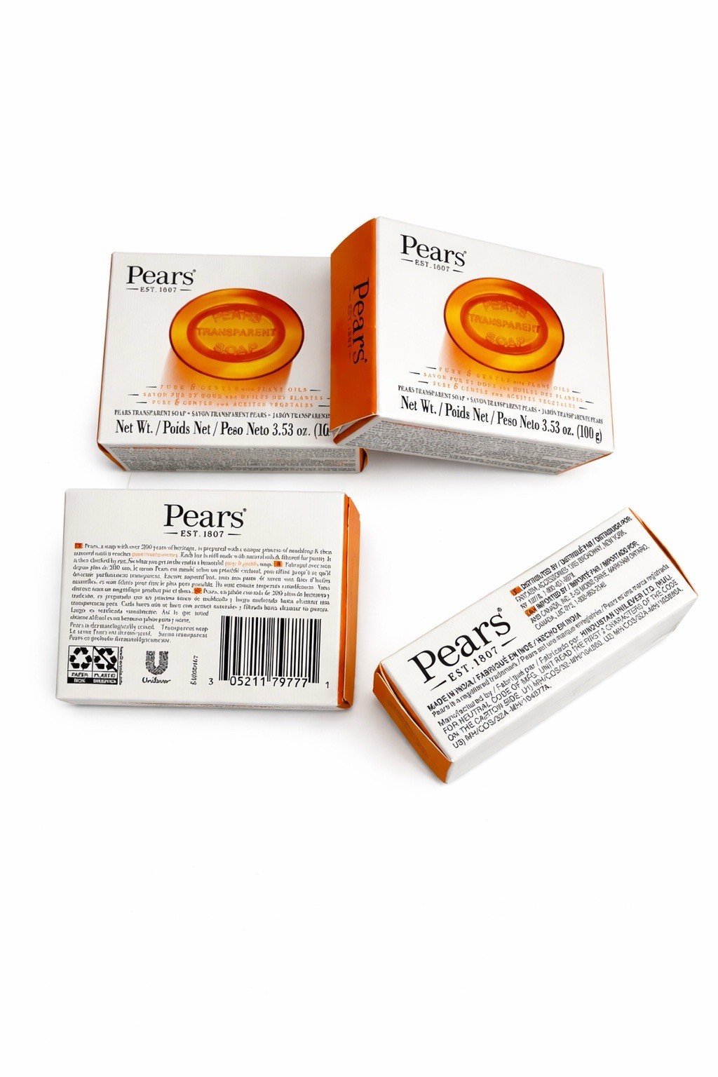 Pears Transparent Soap Moisturizing Glycerin 4-Pack 3.53 oz Body Face Hands