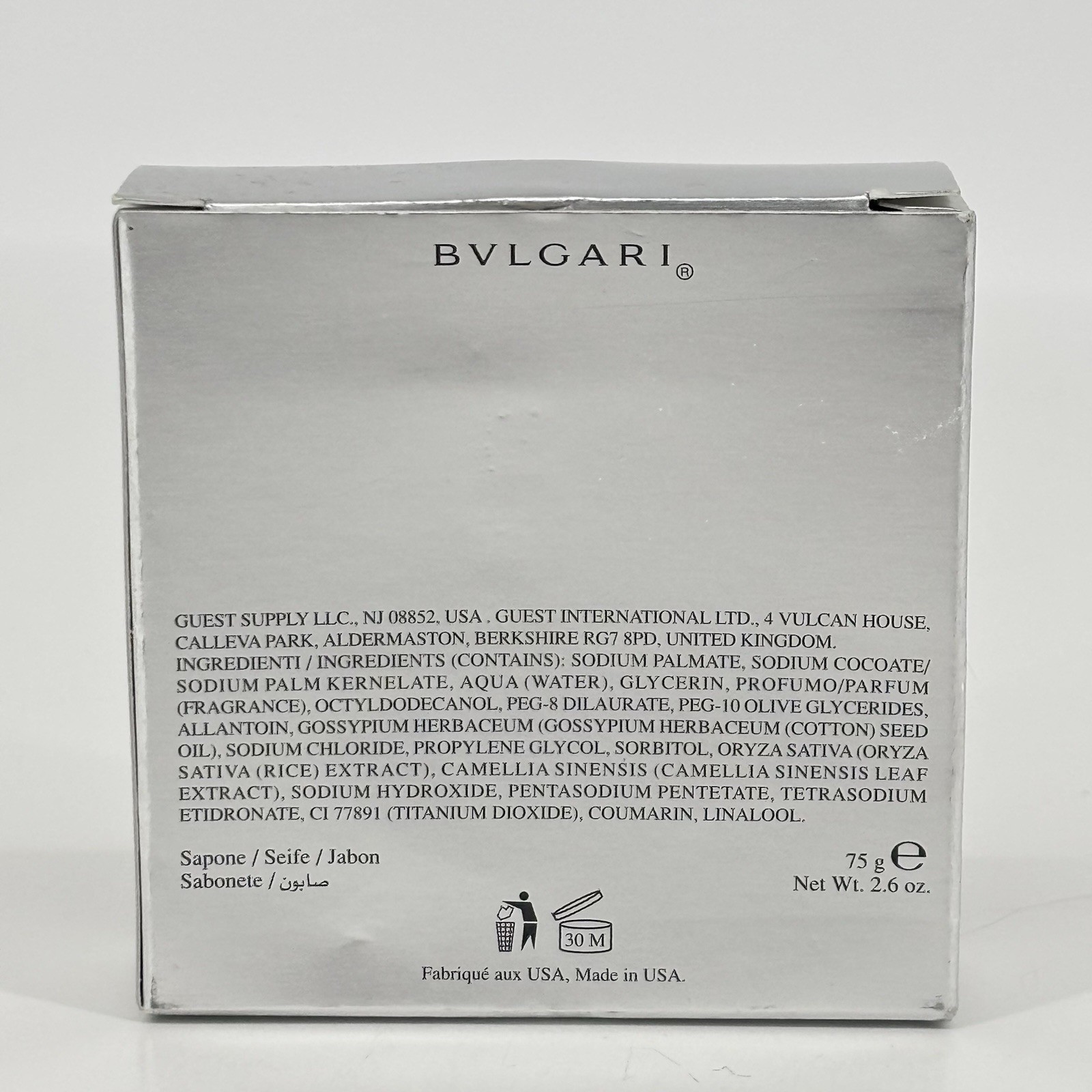 BVLGARI Eau Parfumée Au thé Blanc 75g 2.6oz Soap Bar NIB