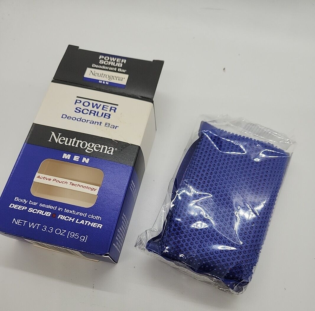 Vtg Neutrogena Men Power Scrub Deodorant Bar Soap Body Bar Textured Cloth RARE
