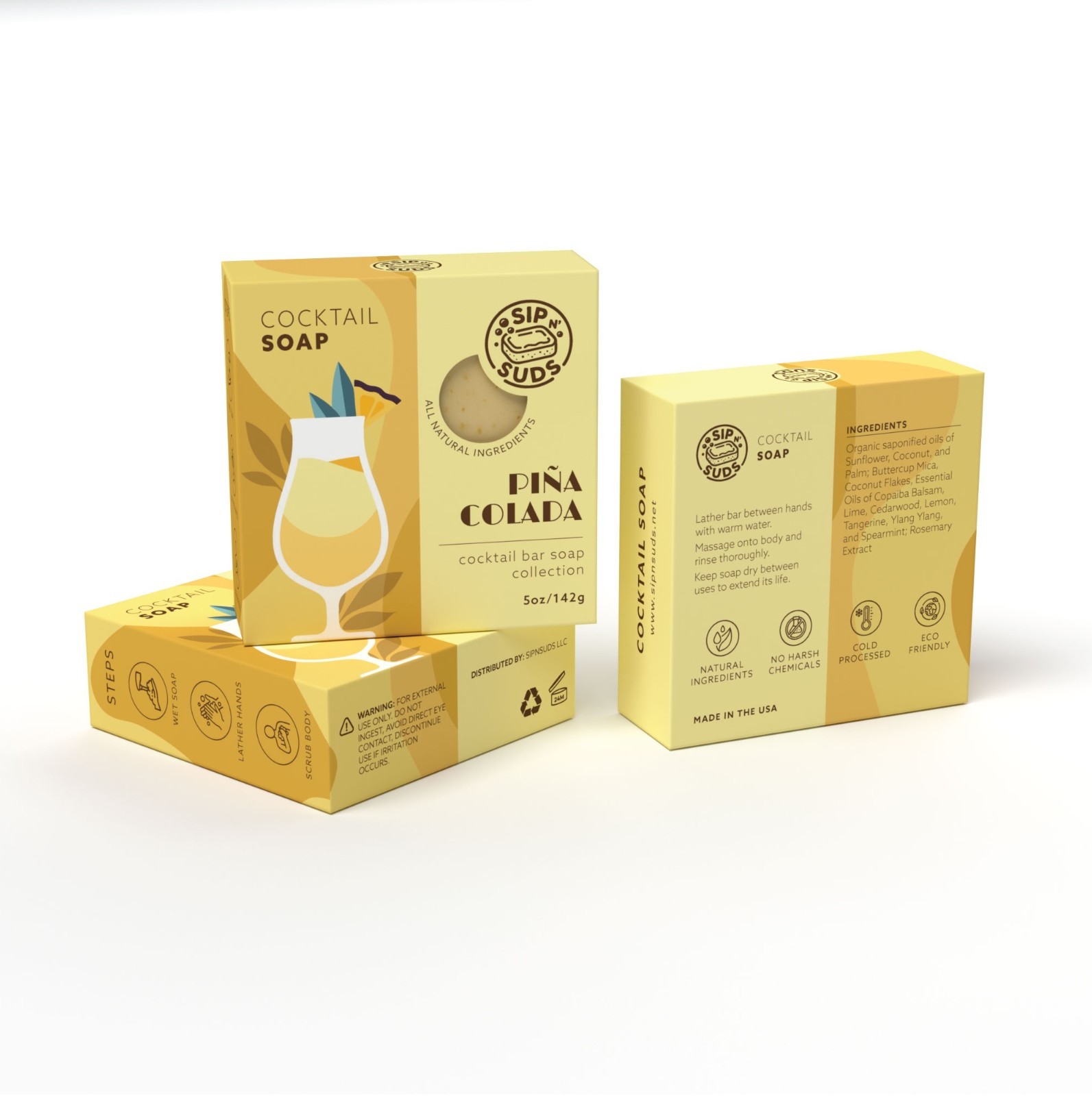 SipnSuds Cocktail Inspired Bar Soaps: Pina Colada 1 Pack (5oz) All Natural Soaps