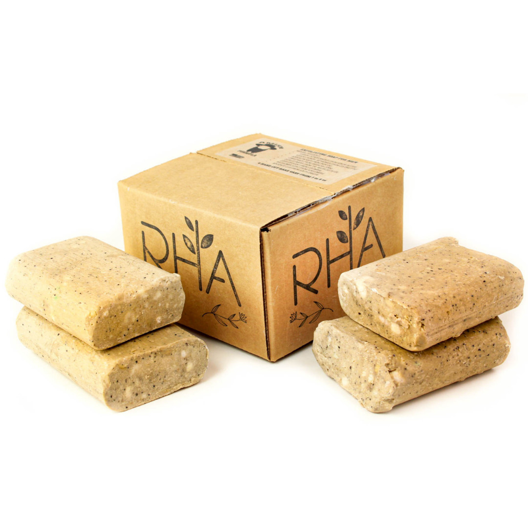 Exfoliating Soap Bars 4 Pack + Soap Saver Bag Deep Cleansing Coffee Scrub Body F