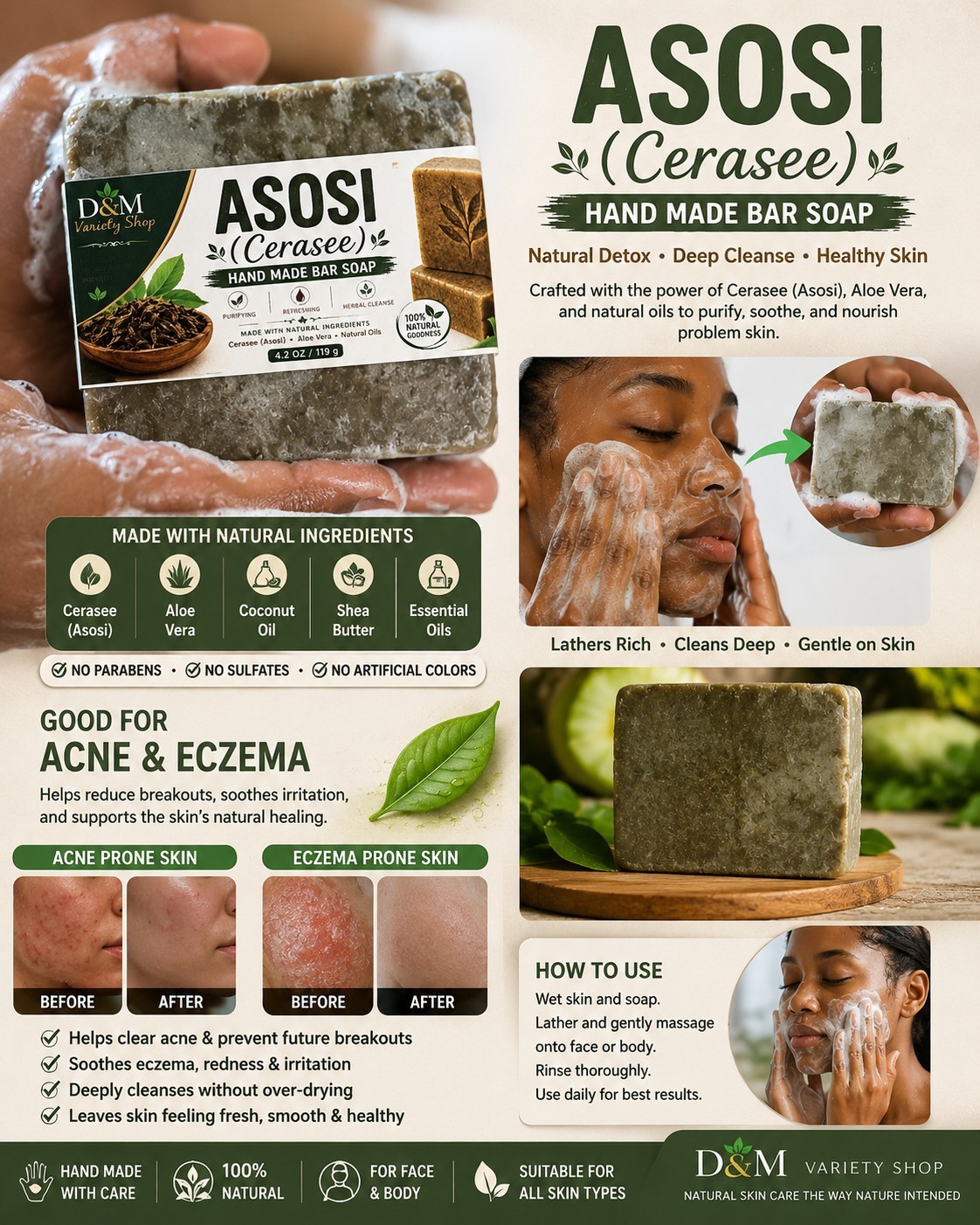 Handmade Asosi (Cerasee) Soap – Natural Detox Bar for Acne-Prone & Oily Skin
