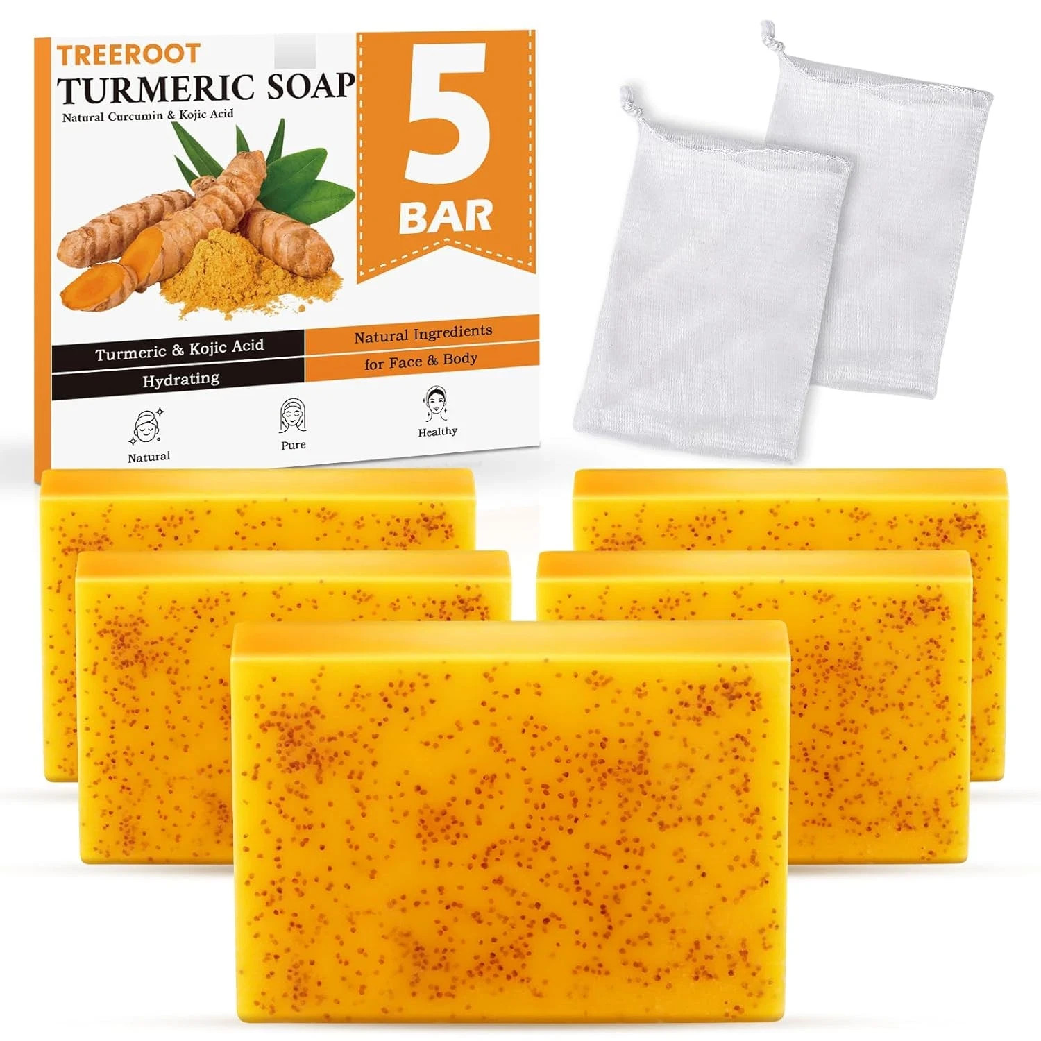 5 Jabones De Curcuma 3.5 Oz Para Las Manchas El Acne En La Cara Y Aclarar Piel