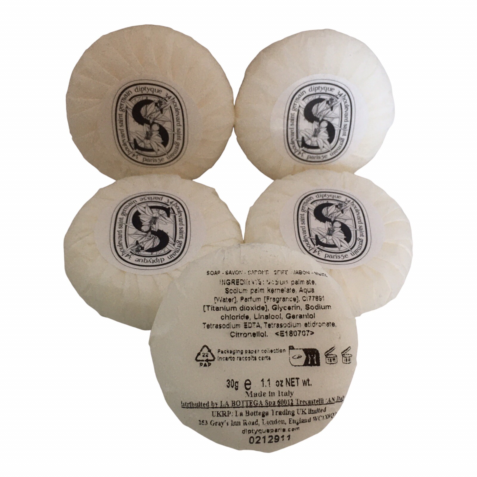 5 Diptyque 34 Boulevard Saint Germain Soap Bars Exclusively for LA BOTTEGA 1.1oz