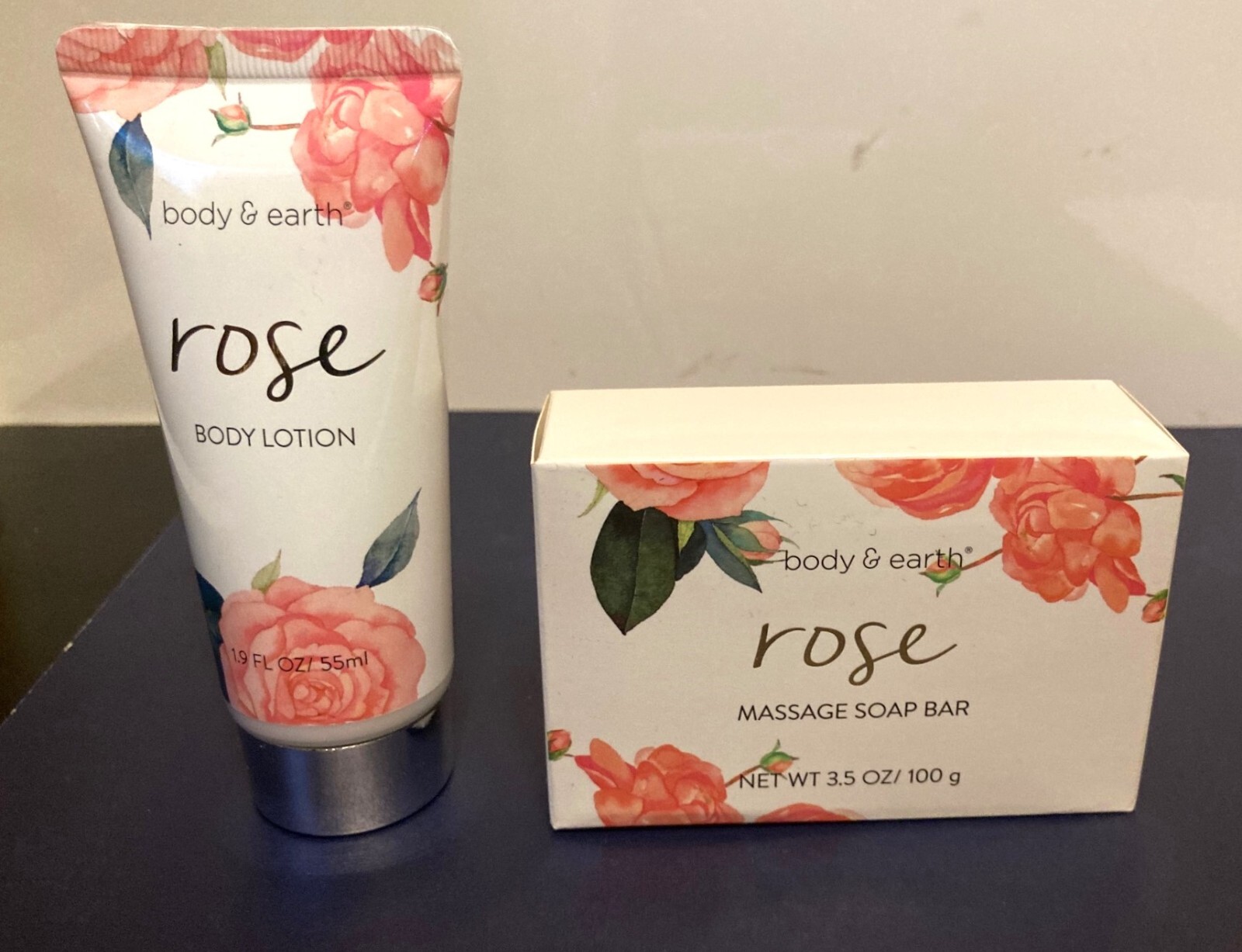 Body & Earth Rose Massage Soap Bar & Body Cream Rose Scented Set New