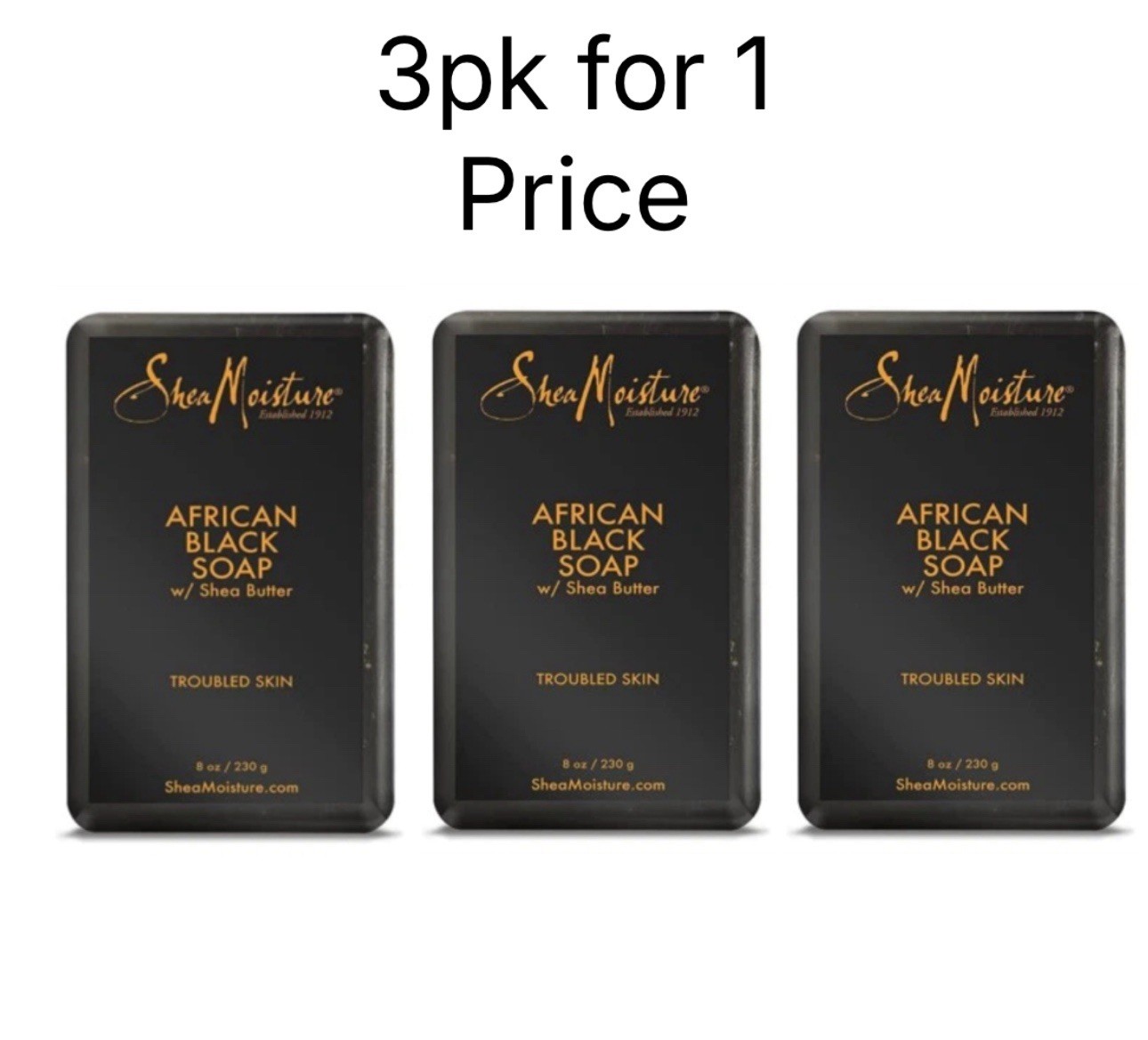 New Shea Moisture African Black Soap Bar Acne Prone & Troubled Skin 3 Pks