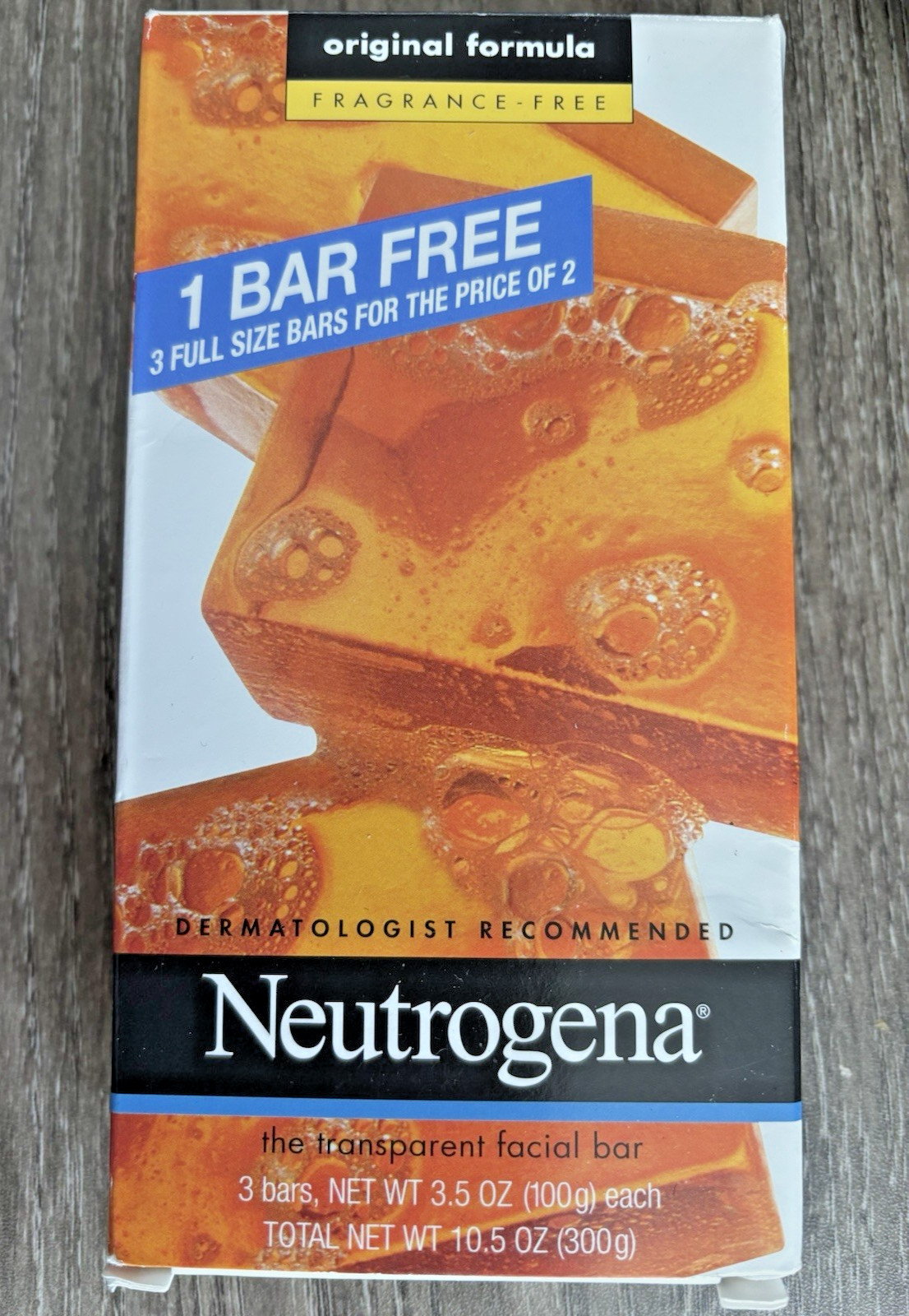 New Neutrogena Transparent Facial Bar Soap 3 bars in Box Original Formula