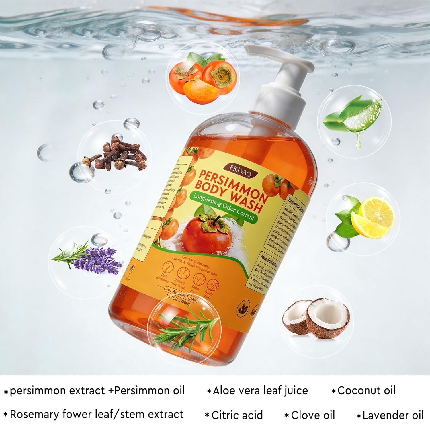 Persimmon Body Wash for Odor Control, Natural Deodorizing Persimmon Soap for Old