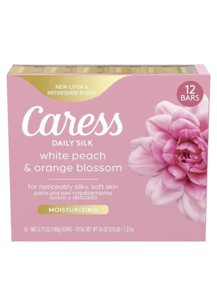 Caress Bar, Daily Silk White Peach & Orange Blossom 12 Soap 3.75 Oz Each Bar