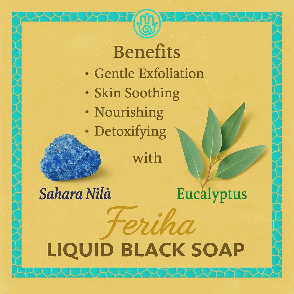 Moroccan Liquid Black Soap with Saharan Nila and Eucalyptus – Traditional Ham…