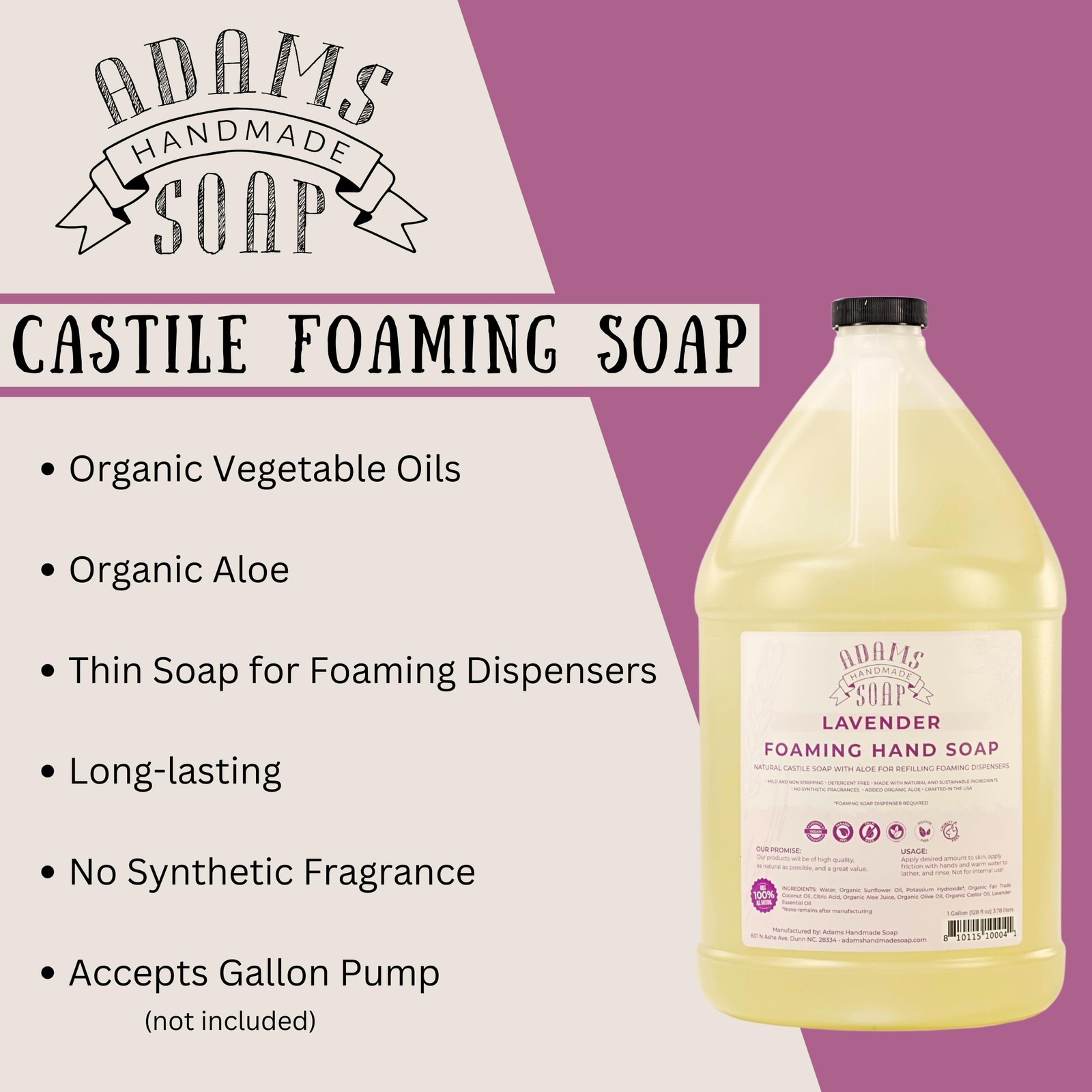 Adams Handmade Soap Liquid Foaming Soap 1 Gal (Lavender, 1 pack)