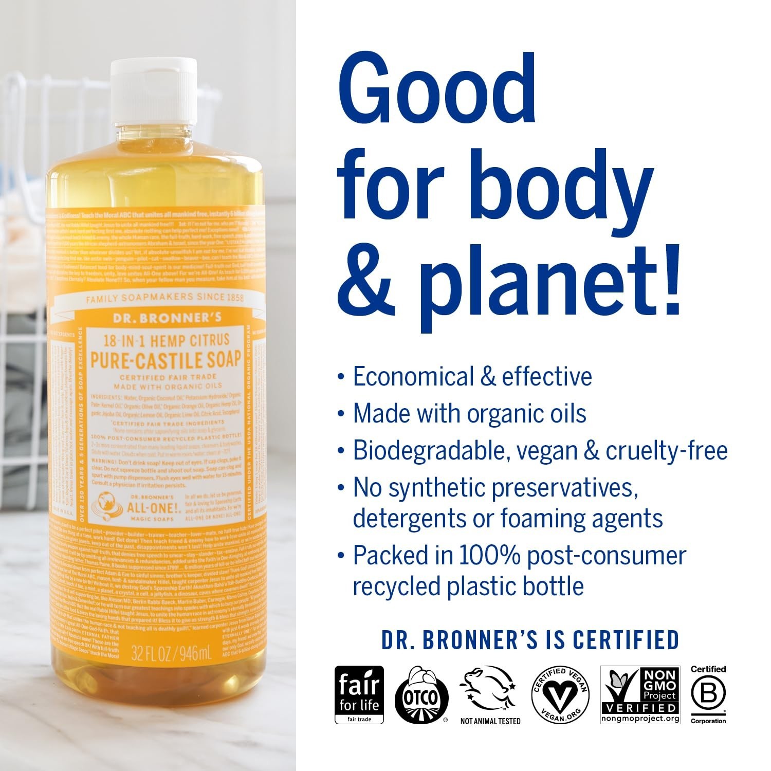 Dr. Bronner’s Pure-Castile Soap Citrus 32 fl. oz Each (Pack of 4)