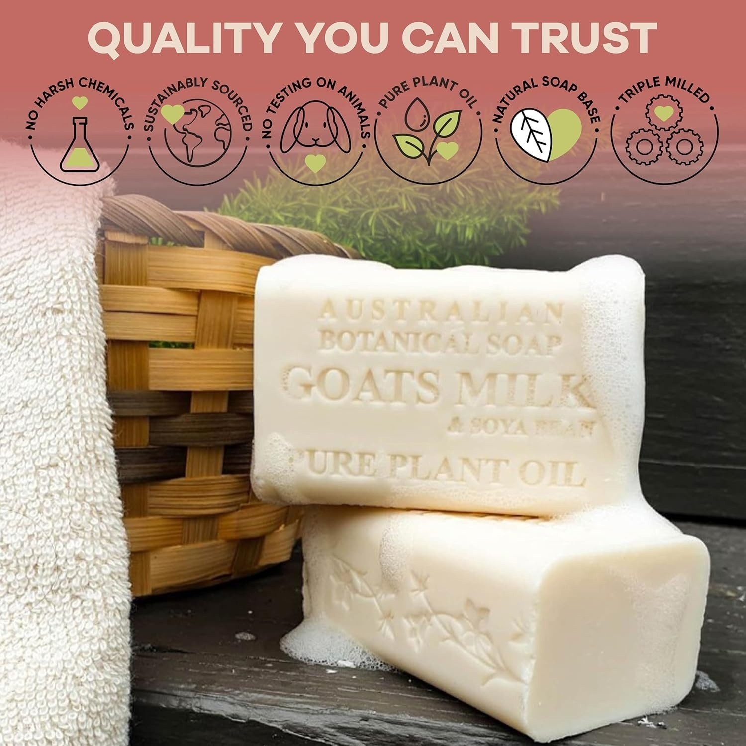 Australian Botanical Soap Goats Milk And Soya Bean Oil Triple-Milled, 8 Bars