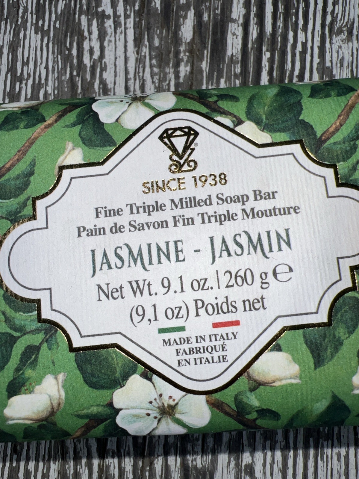 Diamante Italian Luxury Bath Bar Soap Jasmine scented 9.1oz fine triple milled