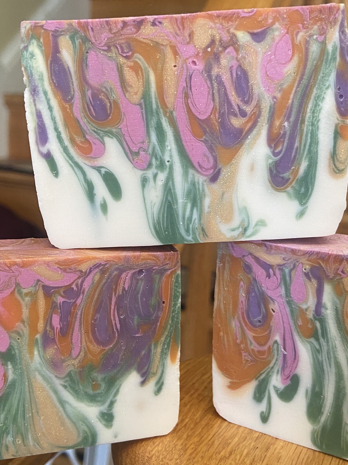 Handcrafted Swirl Soap Orange, Pink, Green, Purple