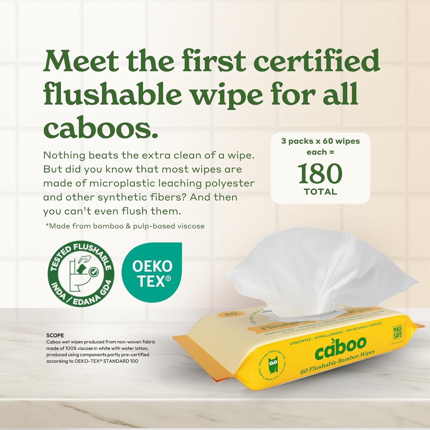 Caboo Tree Free Flushable Wipes, Certified Flushable, Septic Safe, Biodegradable