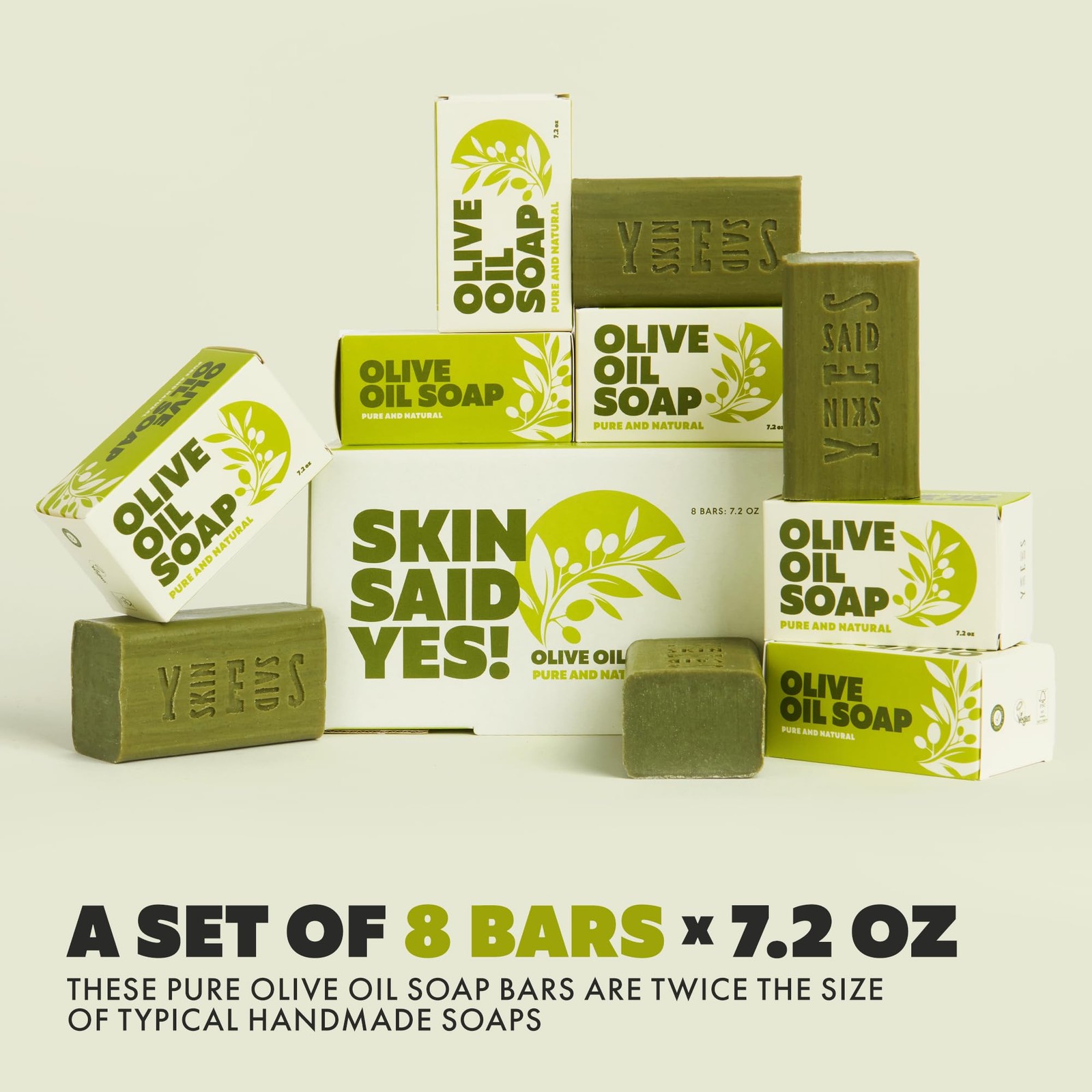 Skin Said Yes Olive Oil Bar Soap 8 Pack | Made 7.2 Ounce (Pack of 8), Green