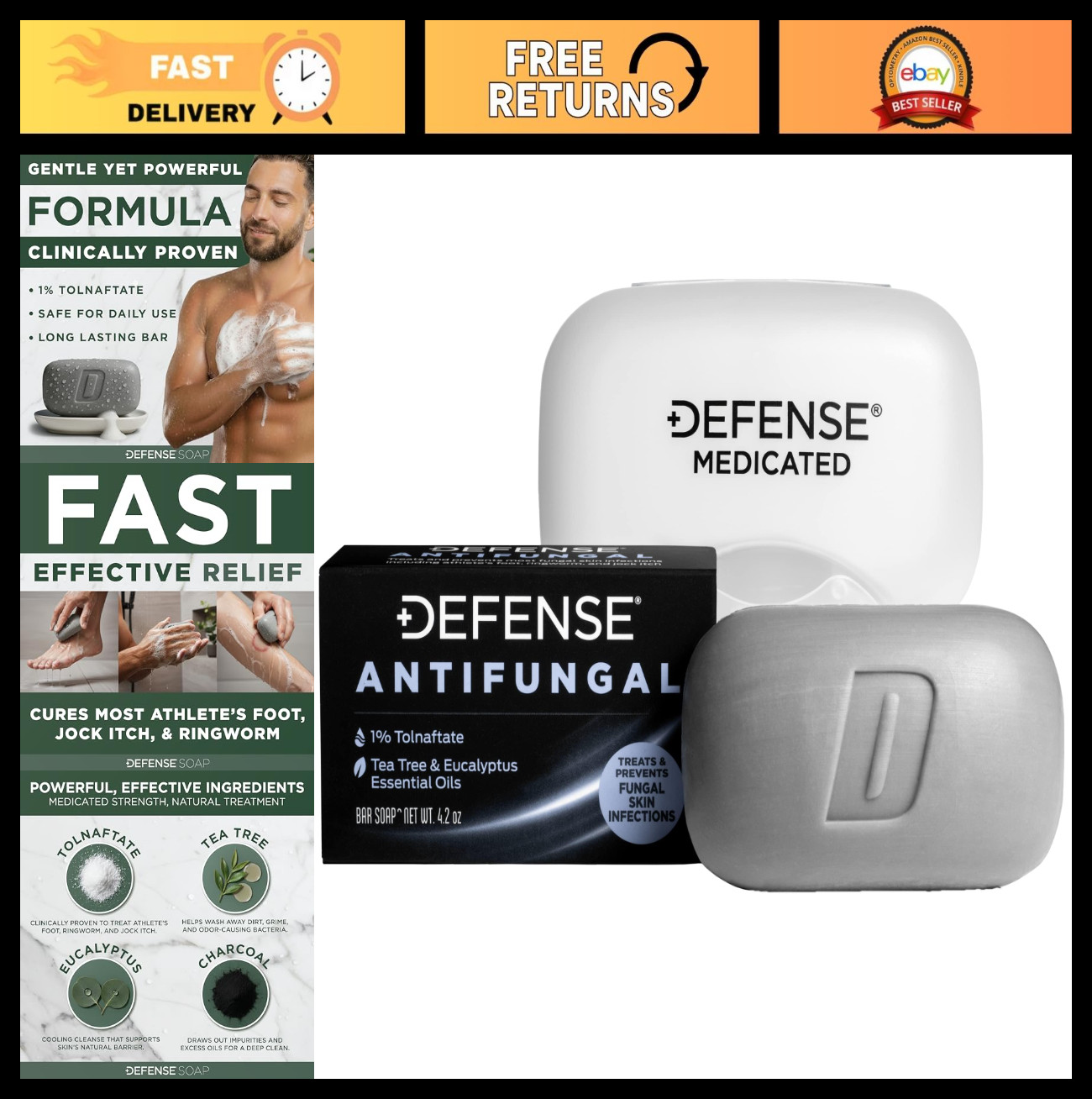 Medicated Antifungal Soap Bar with 1% Tolnaftate & Tea Tree Oil – Jock Itch, Rin