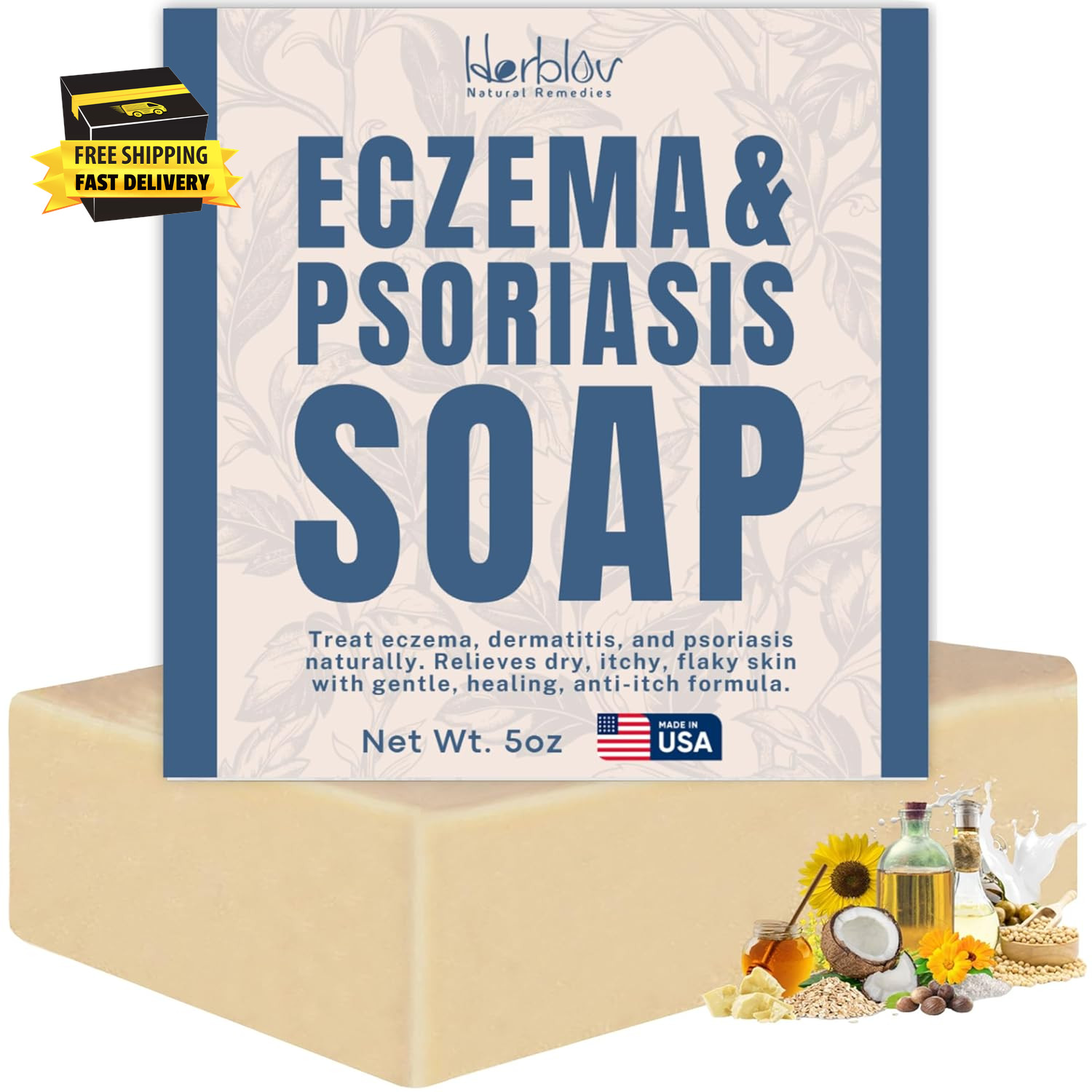Eczema Soap Bar for Face and Body – All Natural Dermatitis, Psoriasis Treatment