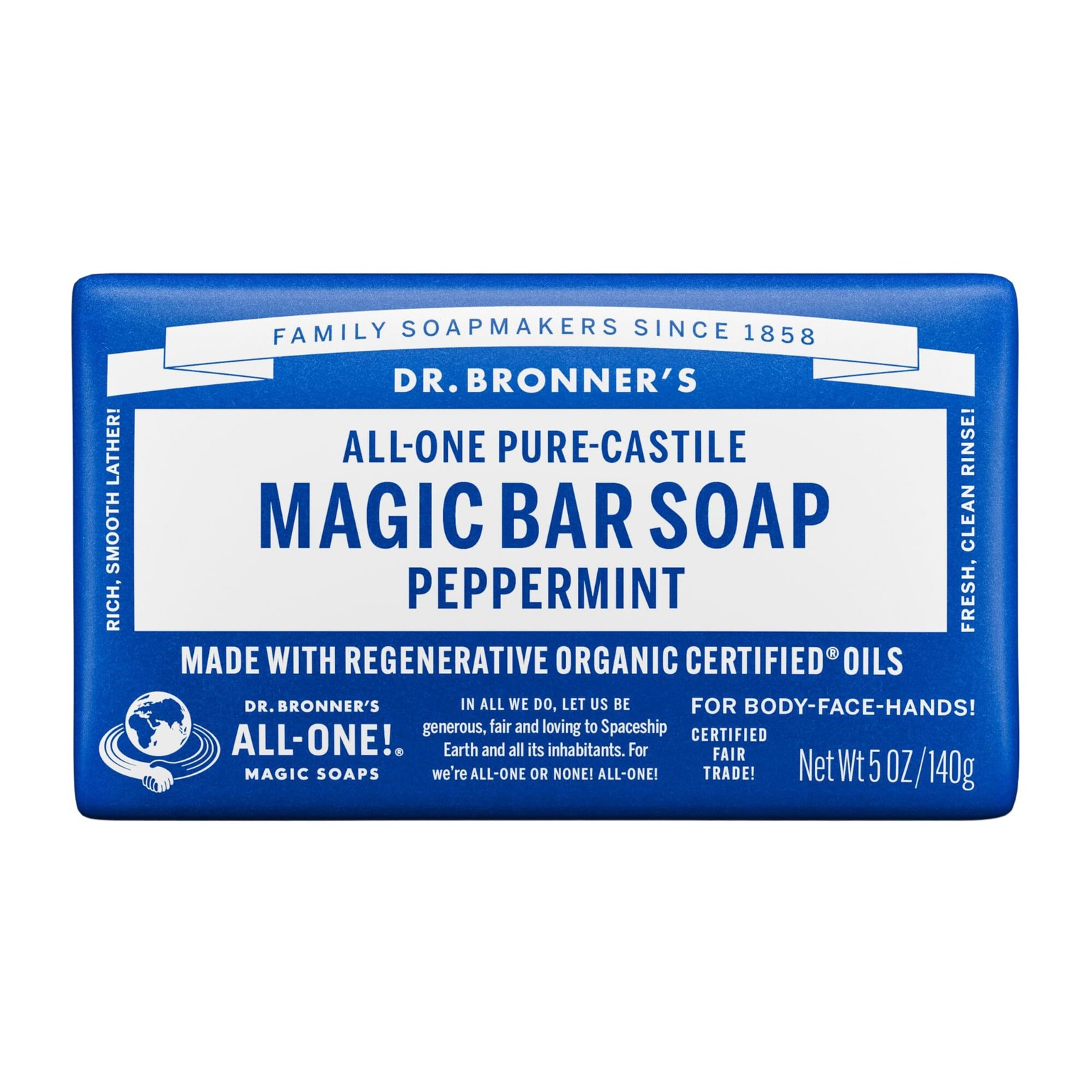 4x Dr. Bronner’s – Pure-Castile Magic Bar Soap (Peppermint, 5 ounce) – Made with
