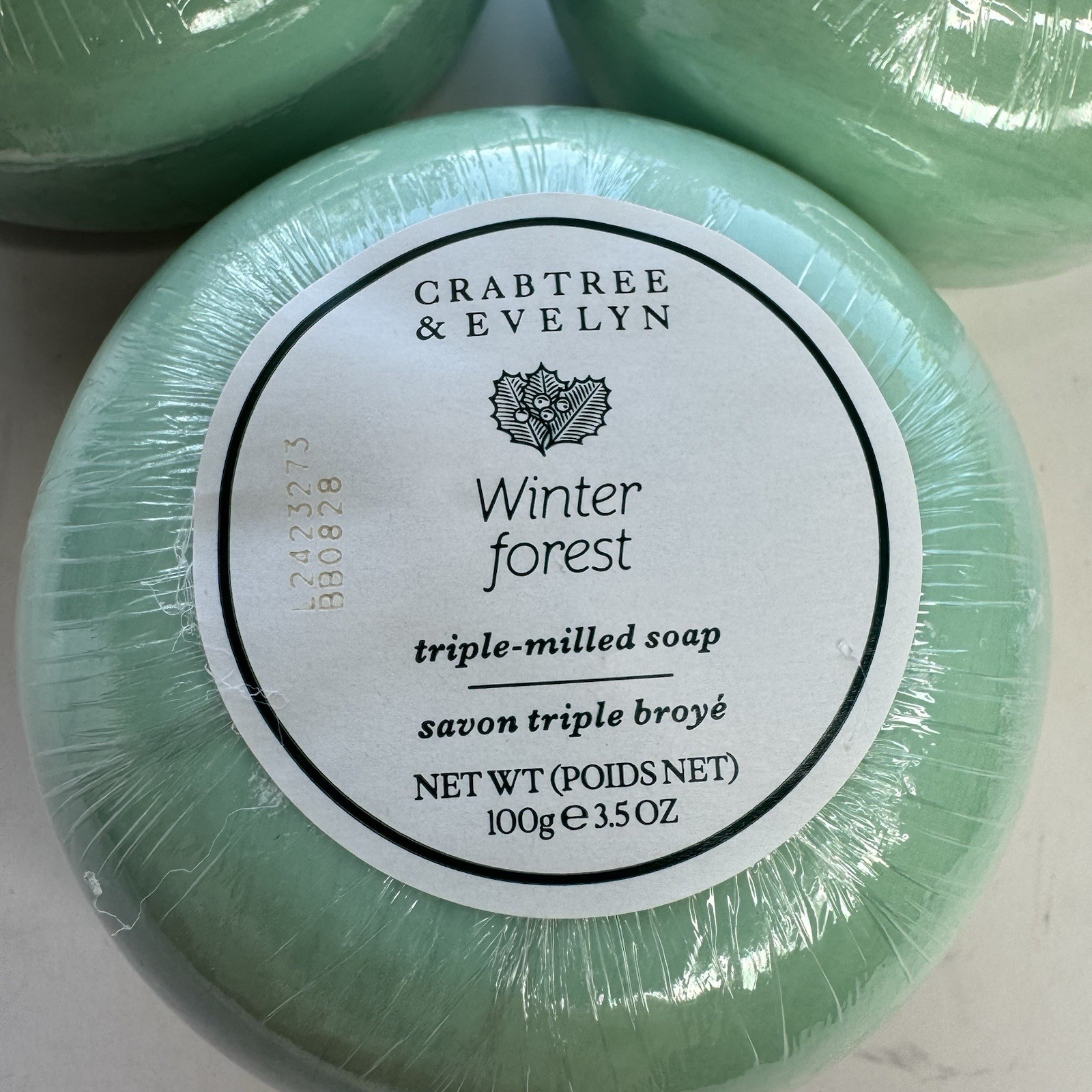 Crabtree & Evelyn WINTER FOREST 3 Round Soap Set 3.5 oz NIB