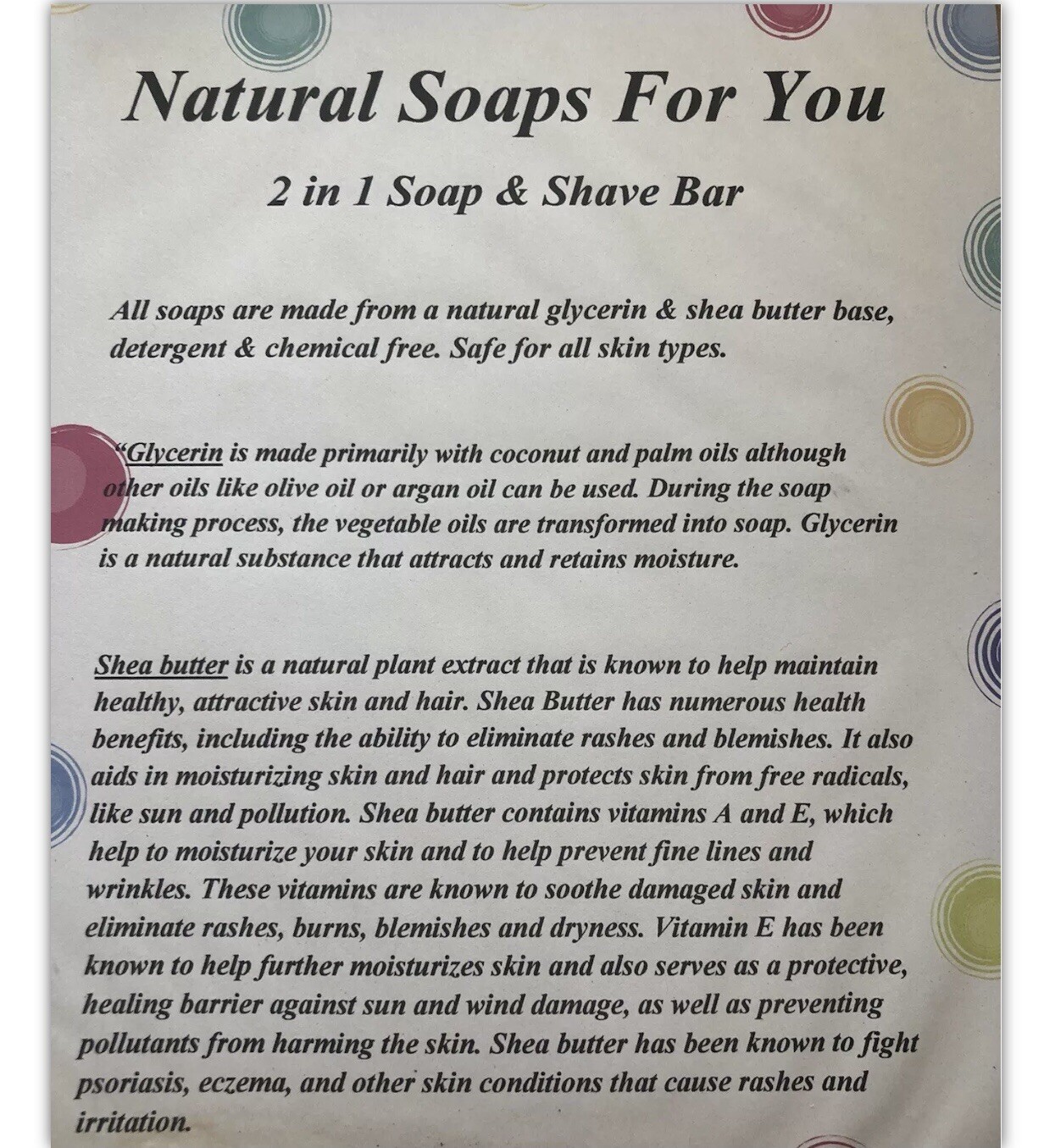Natural Homemade Shea Butter “Bundle Pack ” Soap & Shave Bar 5 Piece
