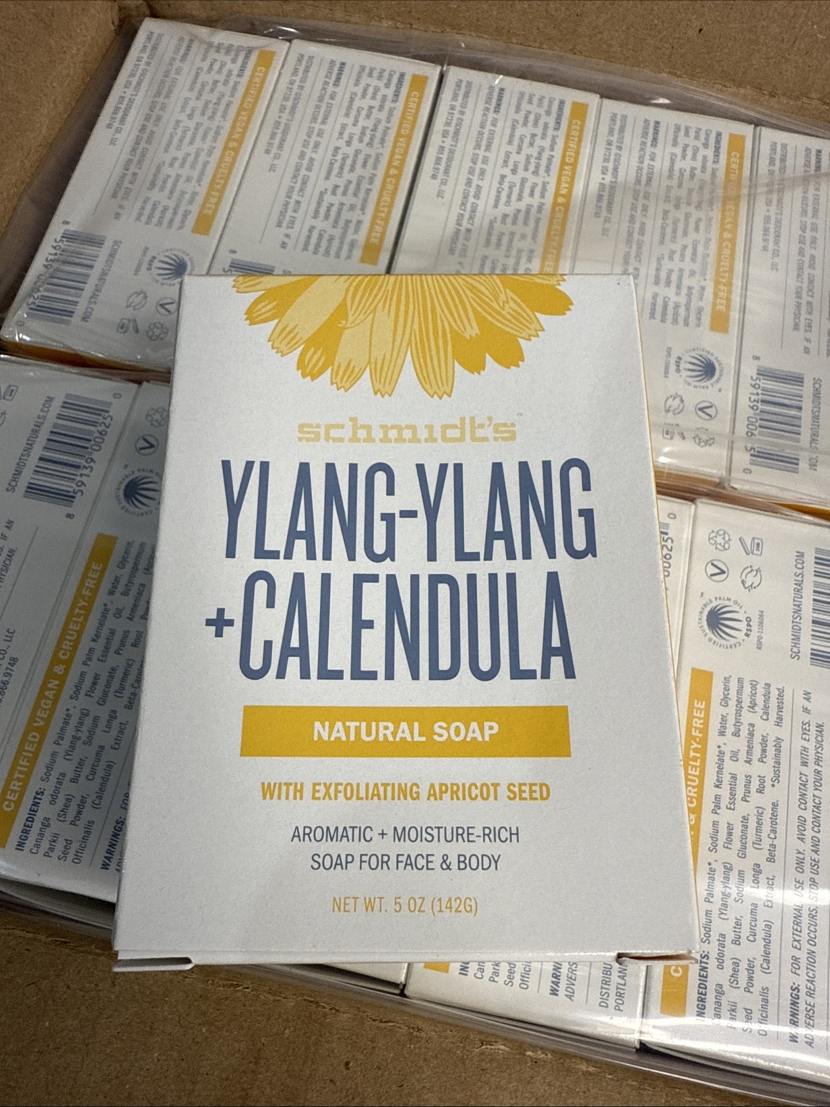 Box Of 24 Schmidt’s Ylang-Ylang + Calendula Natural Soap Apricot Seed