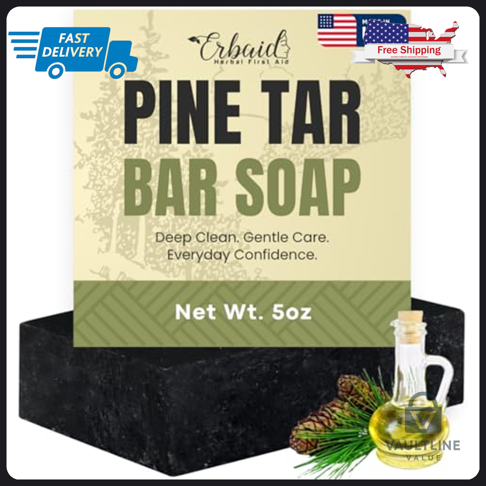 Erbaid Pine Tar Soap Bar 5 oz Natural Cleansing Face and Body Wash