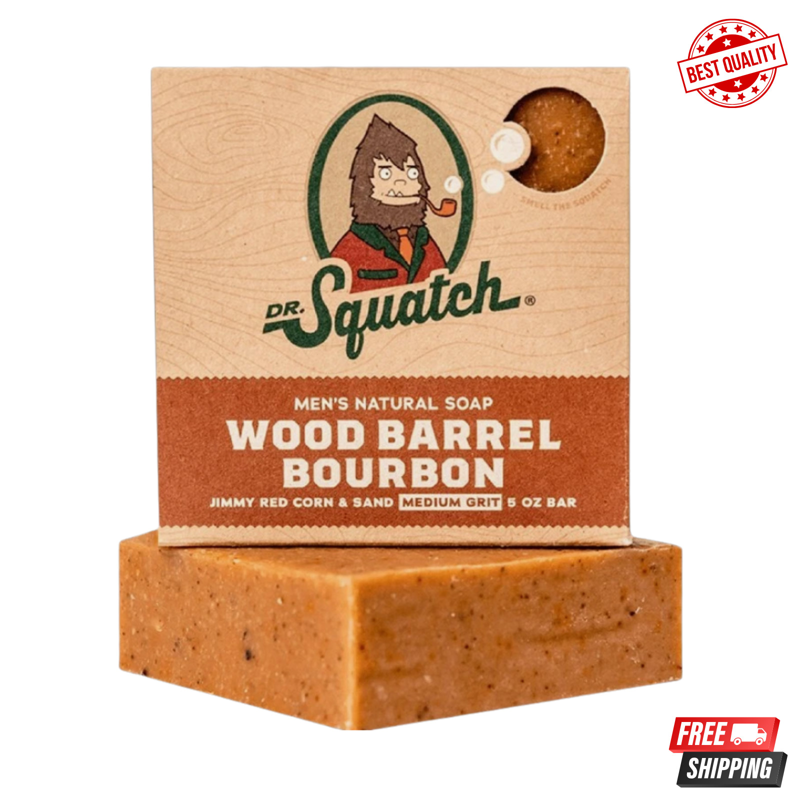 Dr. Squatch Wood Barrel Bourbon Bar Soap for Men 5 oz Medium Grit Natural Soap