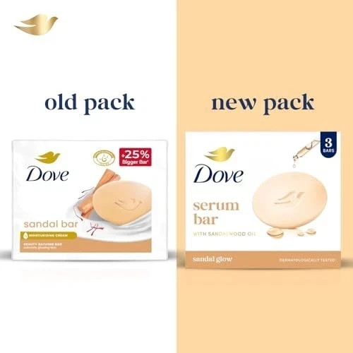 Dove Sandal Glow Serum Bar 125g x 3 Sandalwood Oil Bath Soap