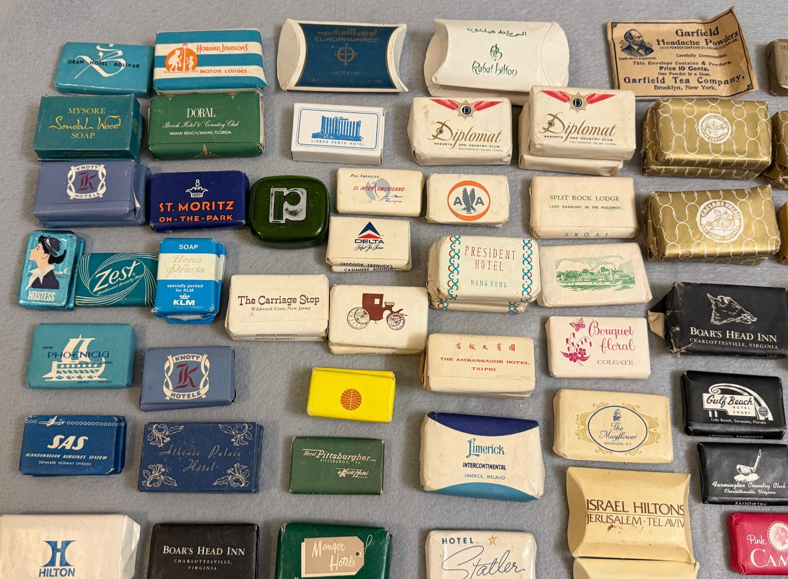 Large Vintage Lot 150+ Hotel Motel Airline Mini Bar Bath Soaps Around World Wide