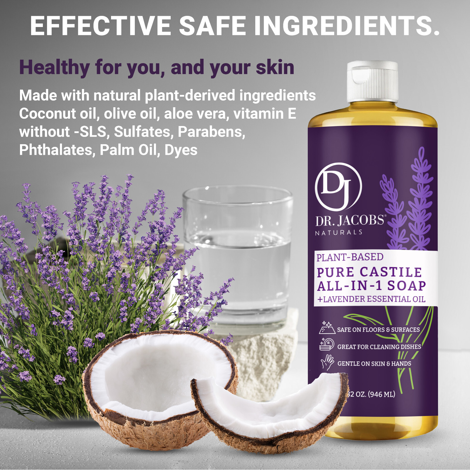 Dr Jacobs Naturals 32oz Lavender Pure Castile Plant Based All-in-One Soap