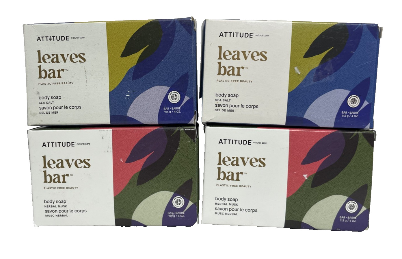 ATTITUDE Leaves Bar Body Soap Sea Salt & Herbal Musk Pack of 4 Lot Natural Care