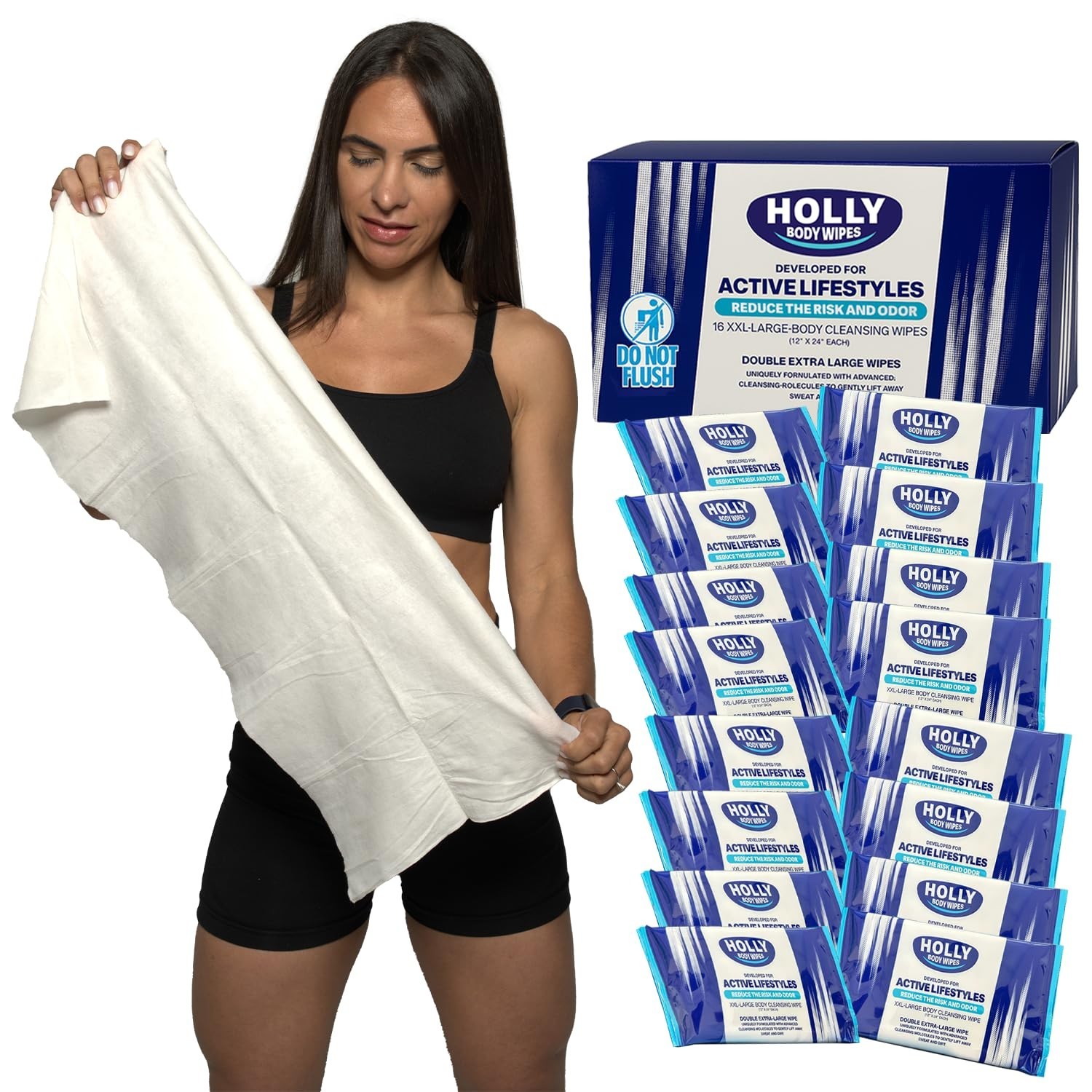 Holly Body Wipes XXL 24″ x 12″ for Active Lifestyles – Travel Essential & Gym