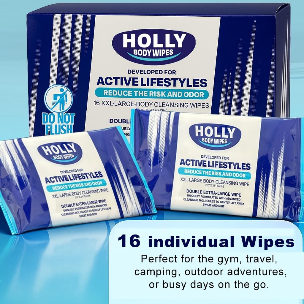 Holly Body Wipes XXL 24″ x 12″ for Active Lifestyles – Travel Essential & Gym