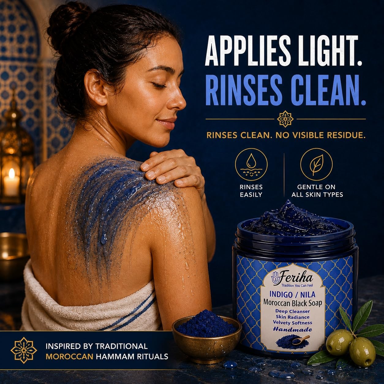 Traditional Moroccan Black Soap with Moroccan Indigo (Nila) – Olive-Based Aut…