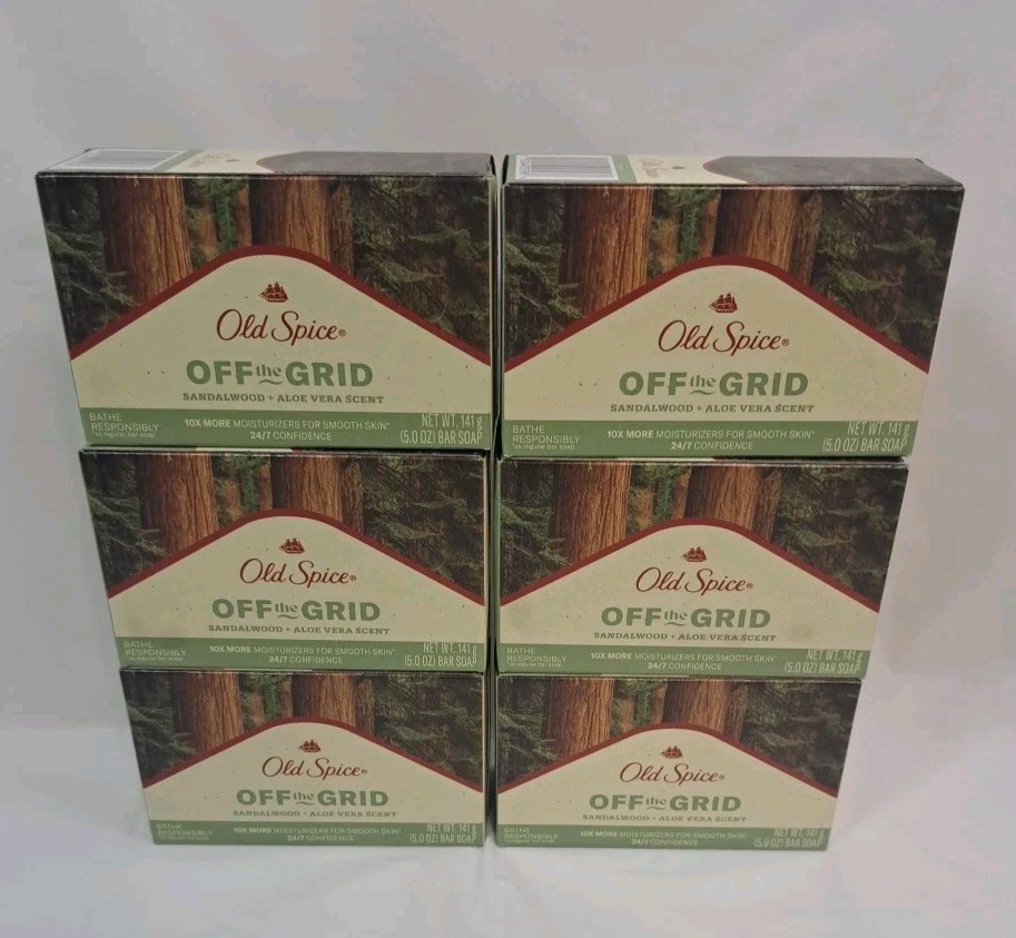 Old Spice Off the Grid Sandalwood + Aloe Vera Scent Bar Soap 5 Oz-LOT OF 6
